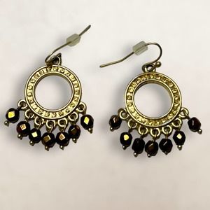 Filigree Earrings Gold-Tone and Faux Garnet Stones Chandelier Boho Statement